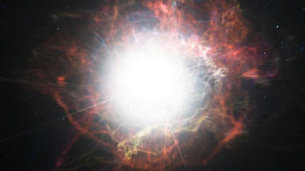 Artist’s impression of dust formation around a supernova explo