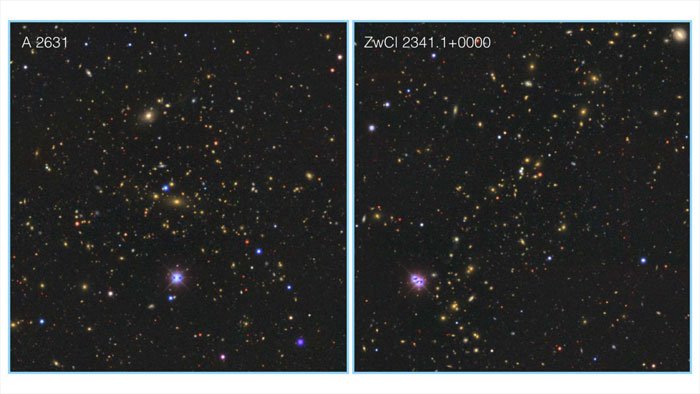 Dois aglomerados de galáxias massivos dentro do superaglomerado Saraswati.